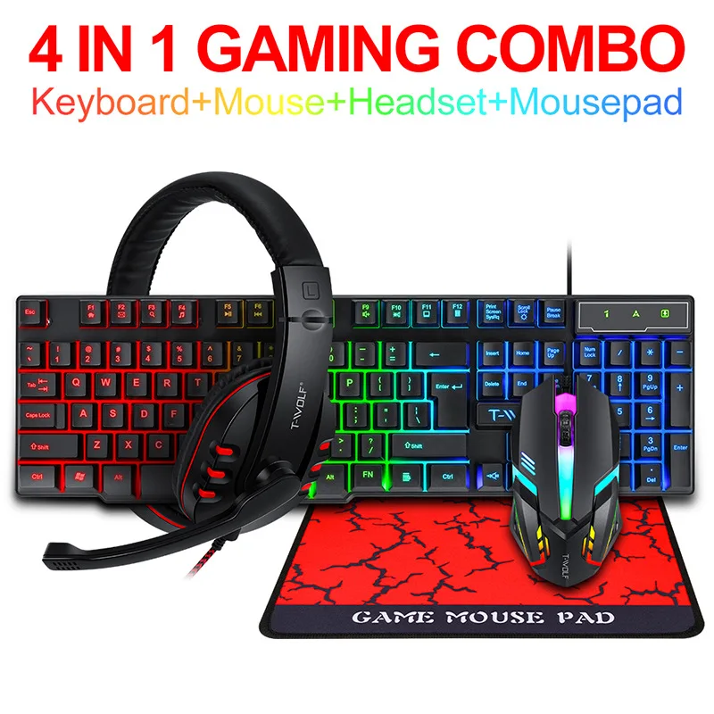 T-WOLF Game Four Piece TF800 I - مراجعة Gaming Keyboard Mouse Set وسعره