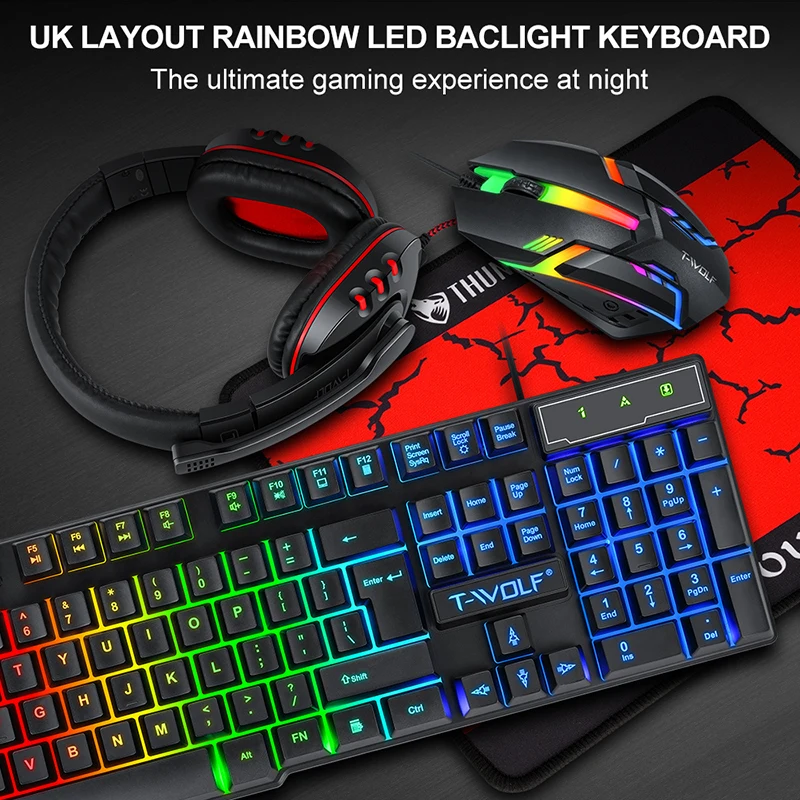 T-WOLF Game Four Piece TF800 I - مراجعة Gaming Keyboard Mouse Set وسعره